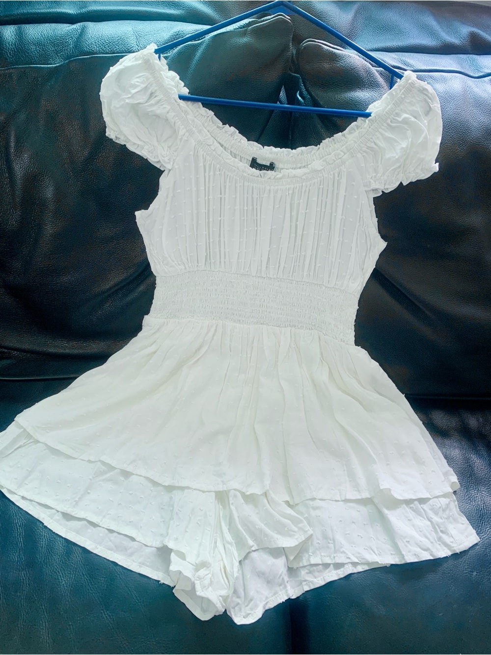 White Smocked Waist Off-Shoulder Romper